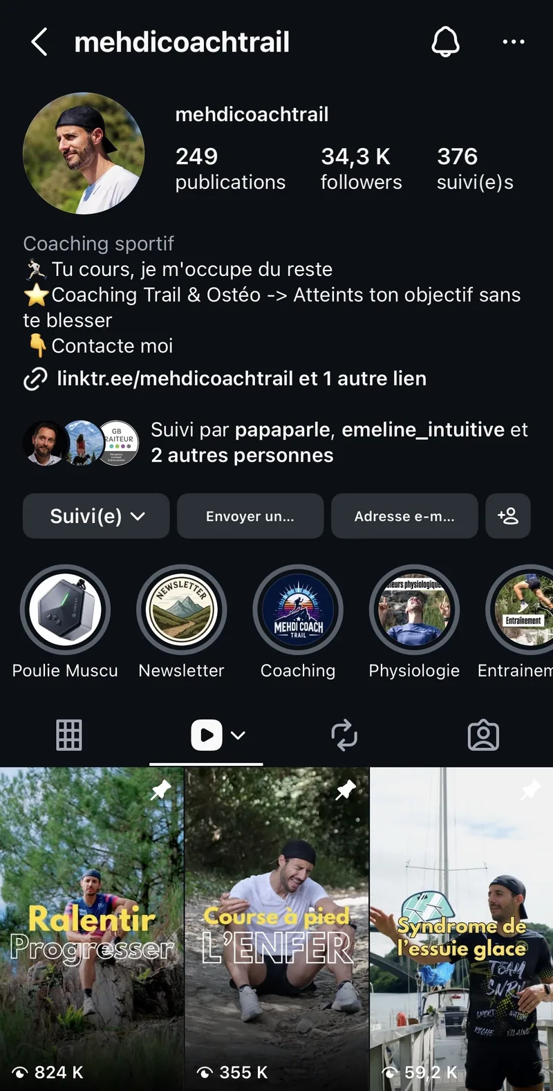 Capture du compte Instagram @mehdicoachtrail — 34,3K followers